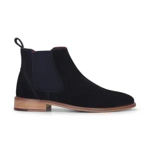 Men's Navy Suede Leather Slip On Chelsea Ankle Boots