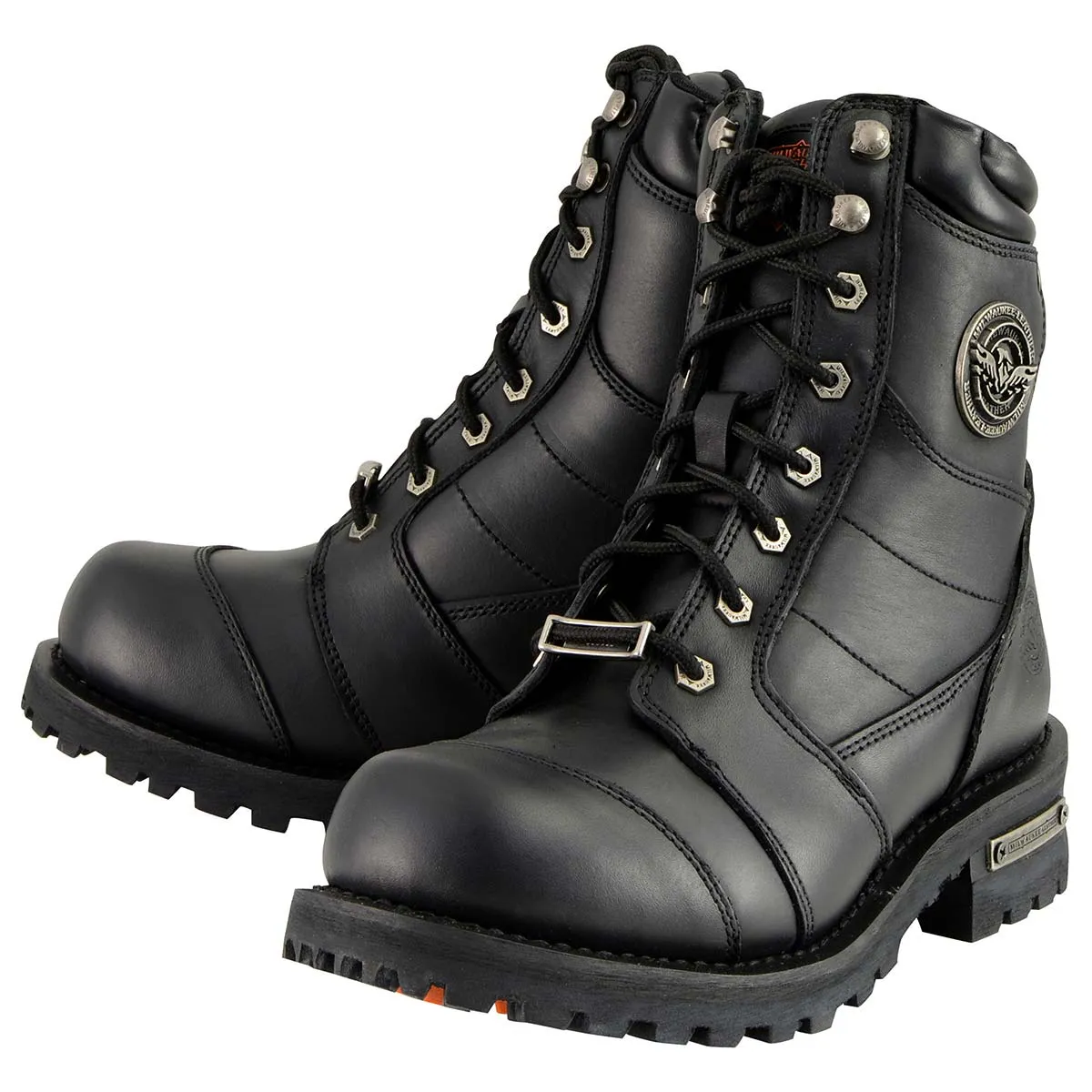 Milwaukee Leather Men's Classic Black Leather 8-inch Lace-Up Logger Motorcycle Rider Boots MBM9030