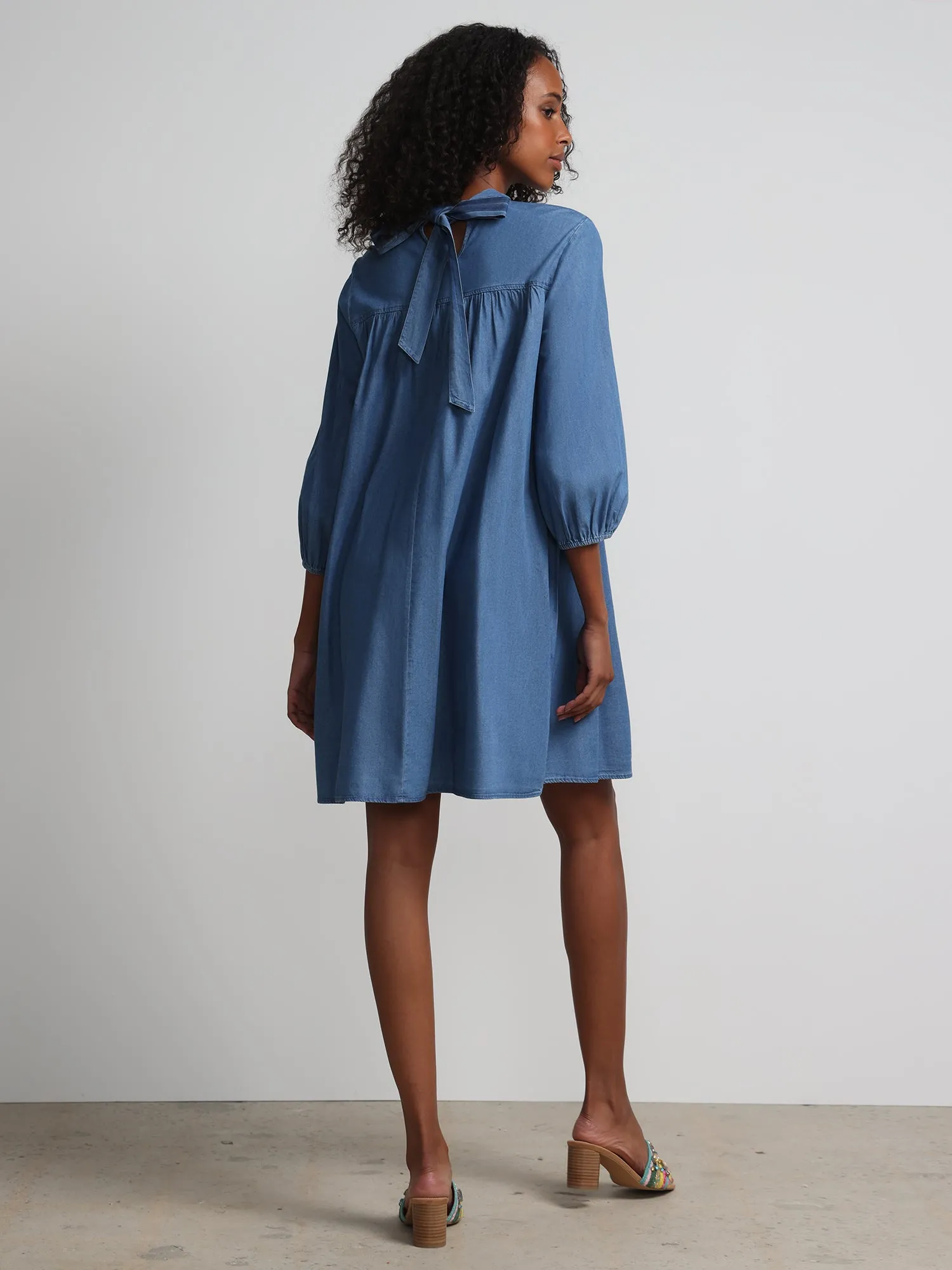 Mock-Neck Tencel-Denim Shift Dress