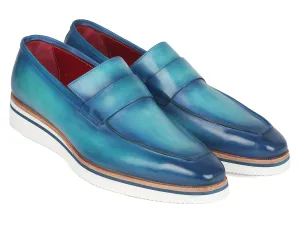 Paul Parkman Men's Blue Loafers - Hand-painted