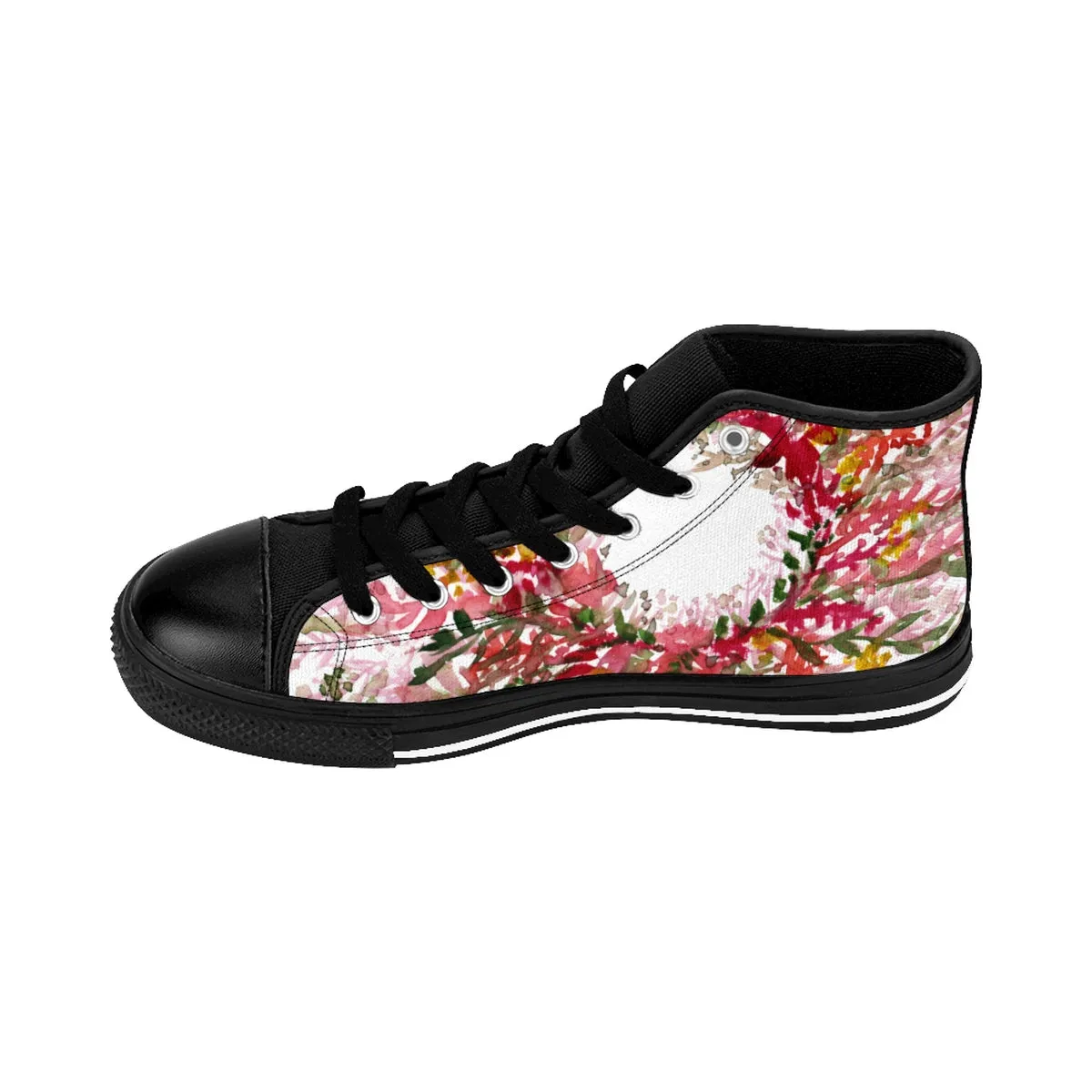 Red Fall Floral Men's High Tops, Flower Print Designer Men's High-top Sneakers Tennis Fashion Running Shoes