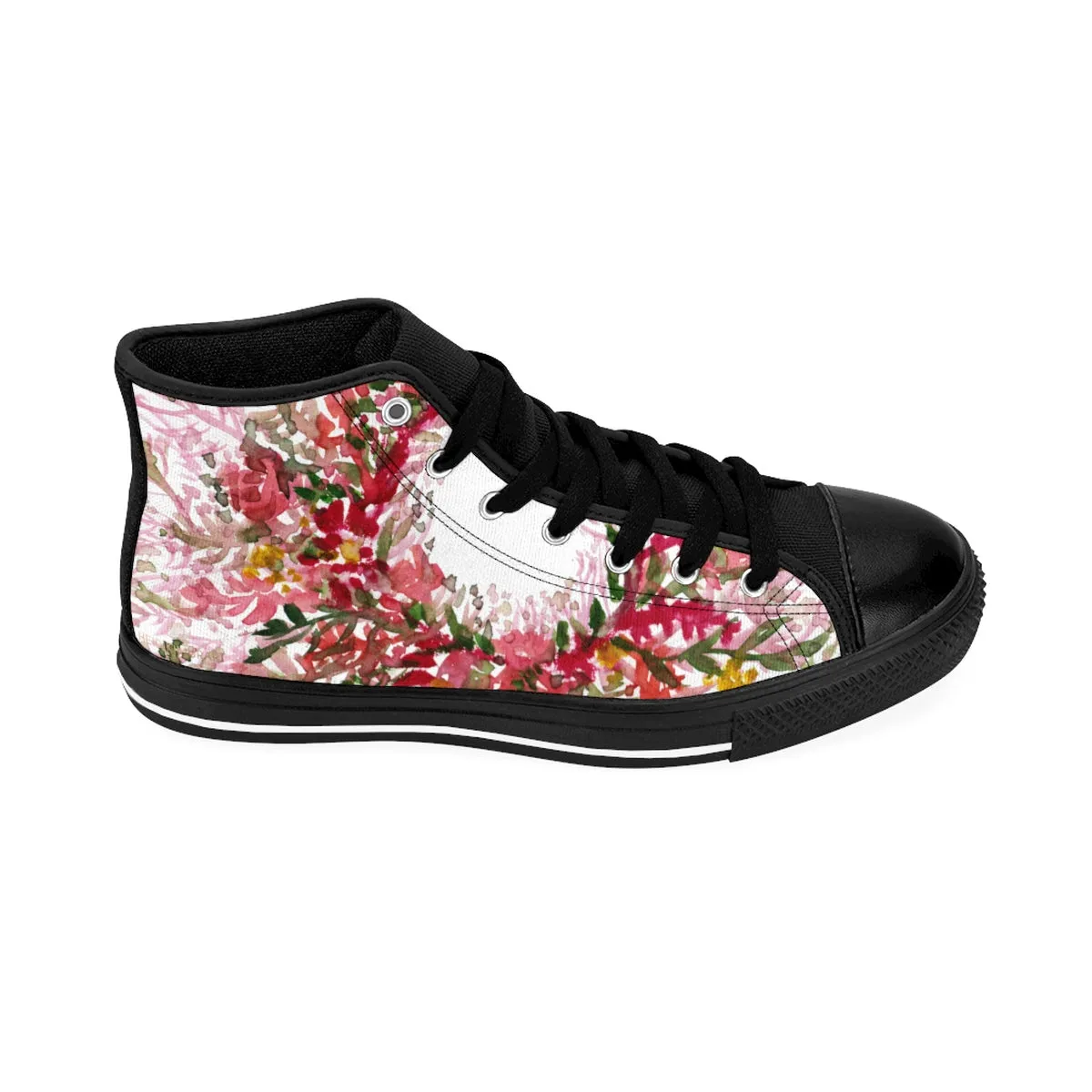 Red Fall Floral Men's High Tops, Flower Print Designer Men's High-top Sneakers Tennis Fashion Running Shoes