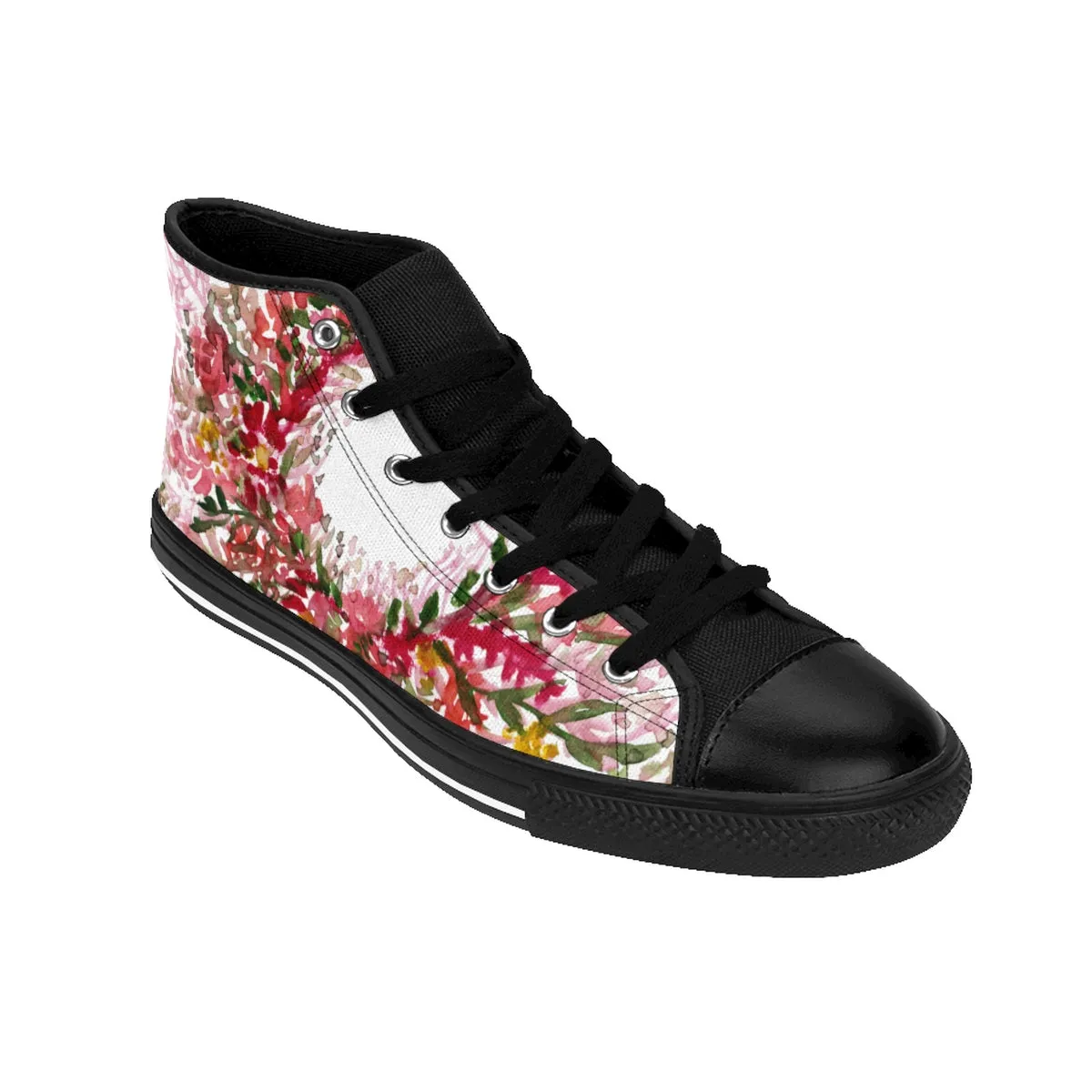 Red Fall Floral Men's High Tops, Flower Print Designer Men's High-top Sneakers Tennis Fashion Running Shoes