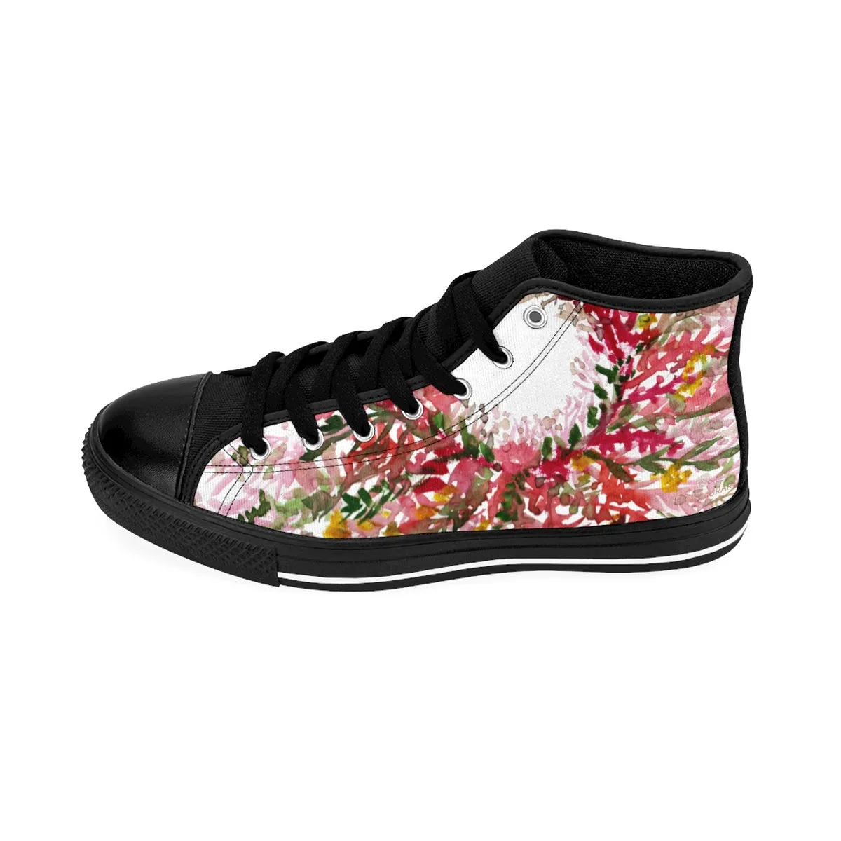 Red Fall Floral Men's High Tops, Flower Print Designer Men's High-top Sneakers Tennis Fashion Running Shoes