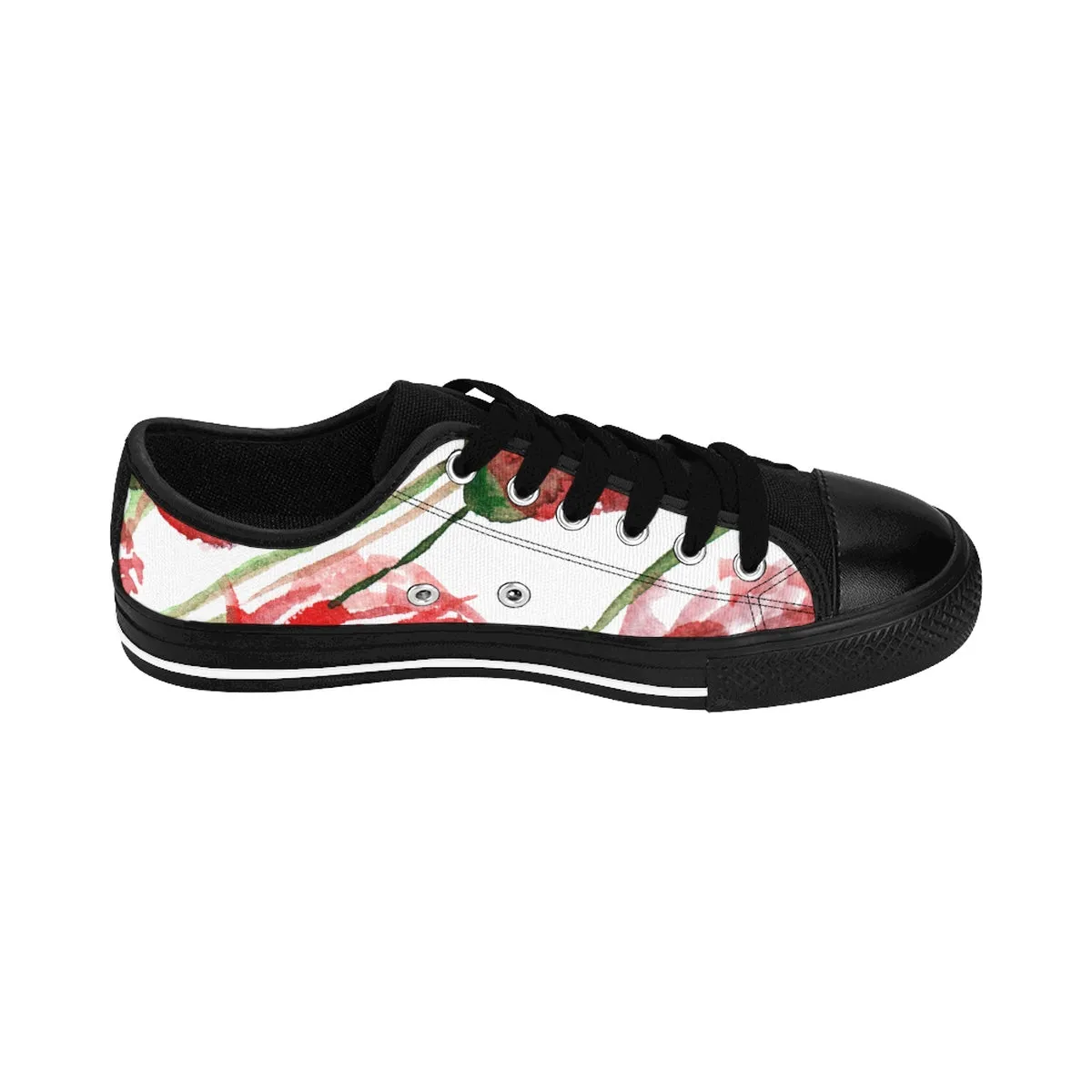 Red Poppy Flower Women's Low Tops, Best Floral Ladies Low Top Sneakers Running Shoes