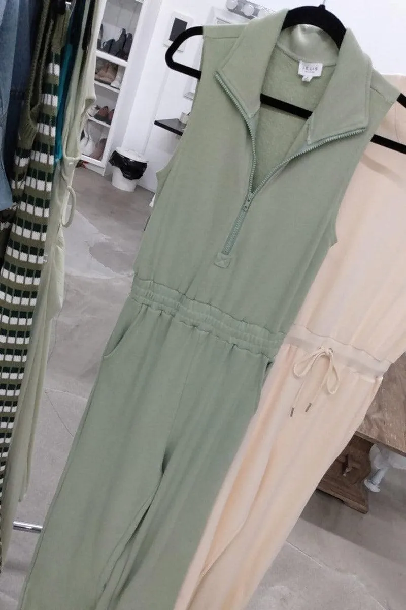 Sleeveless Mock Neck Front Zipper Jumpsuit