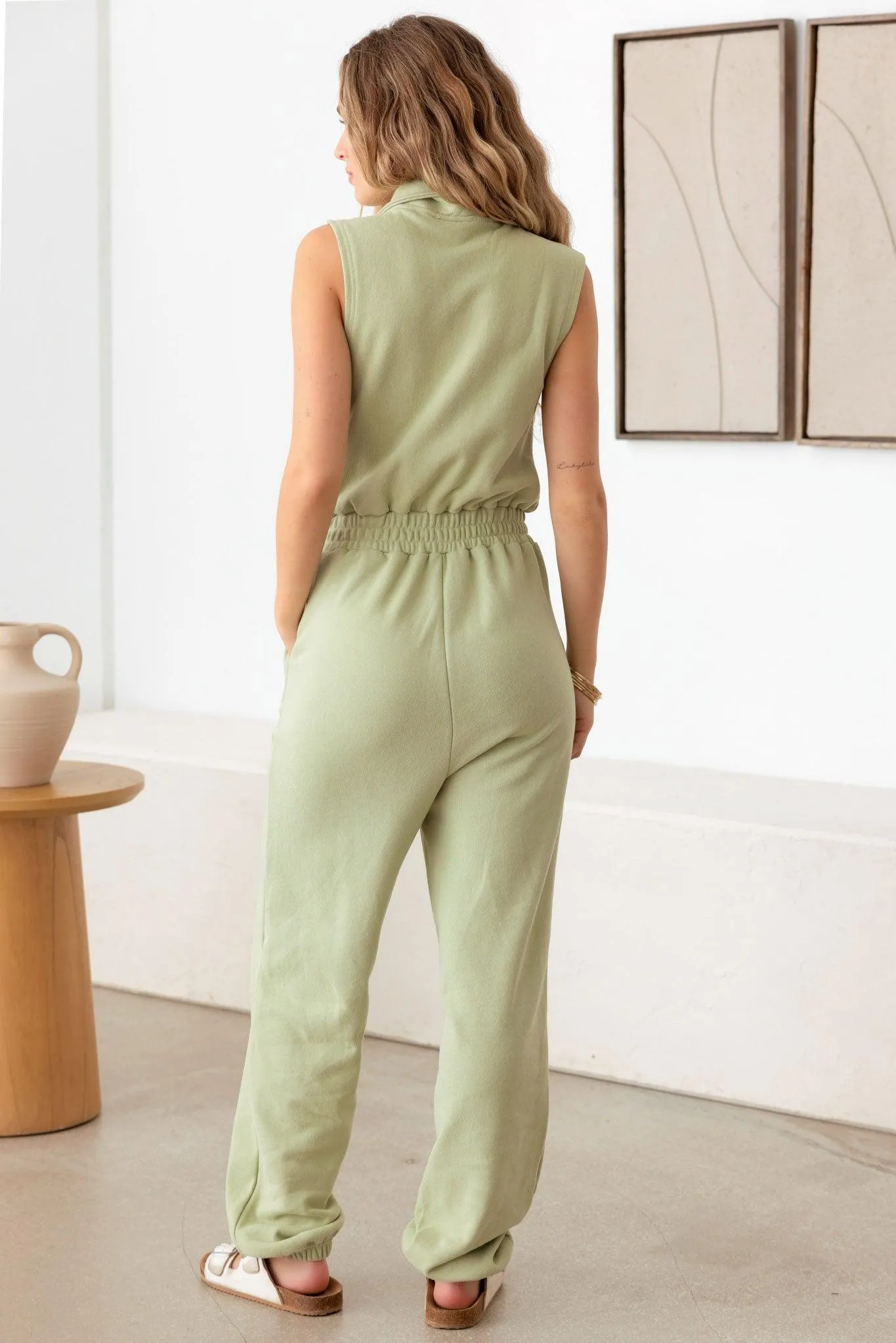 Sleeveless Mock Neck Front Zipper Jumpsuit