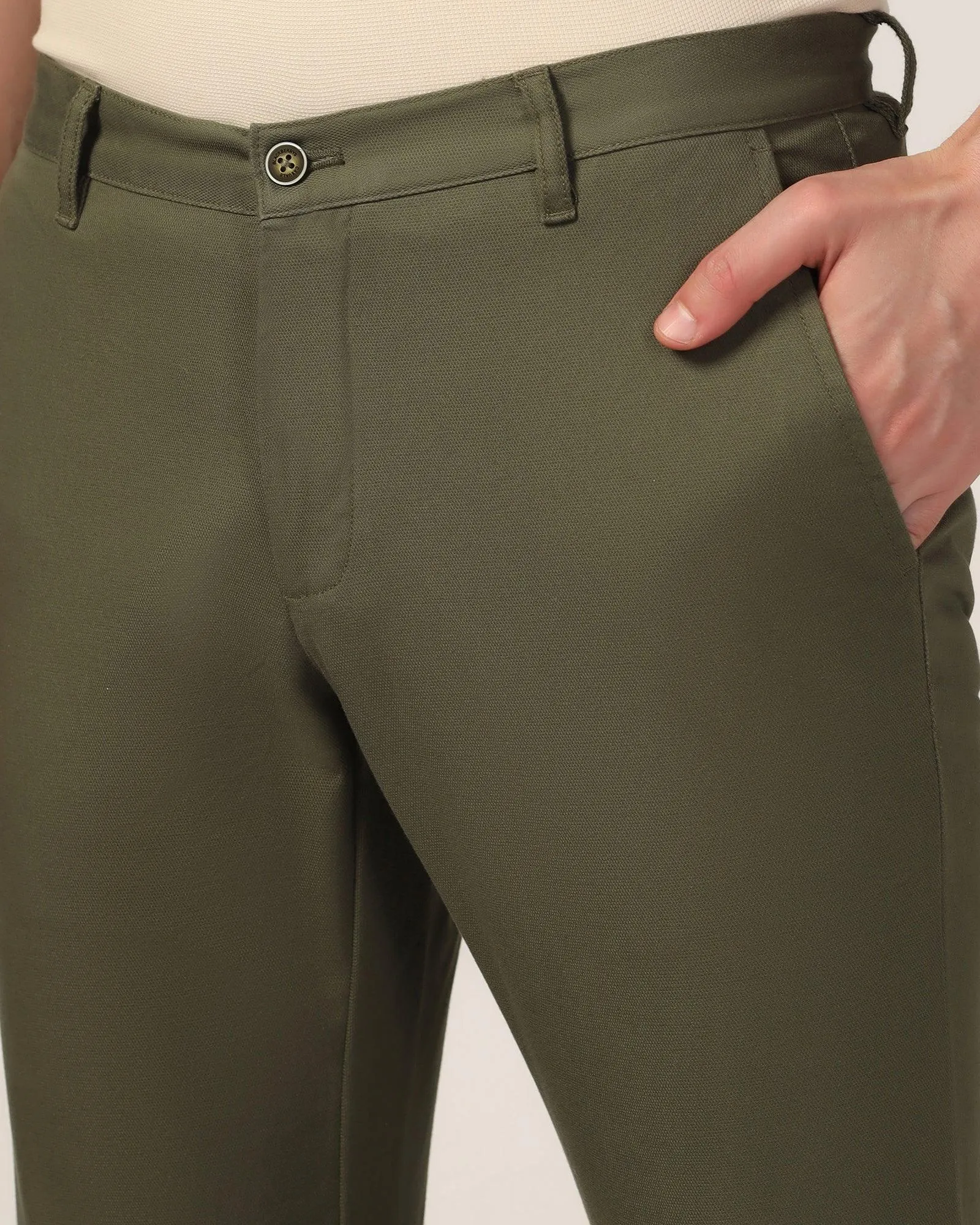 Slim Fit B-91 Casual Olive Solid Khakis - Mint