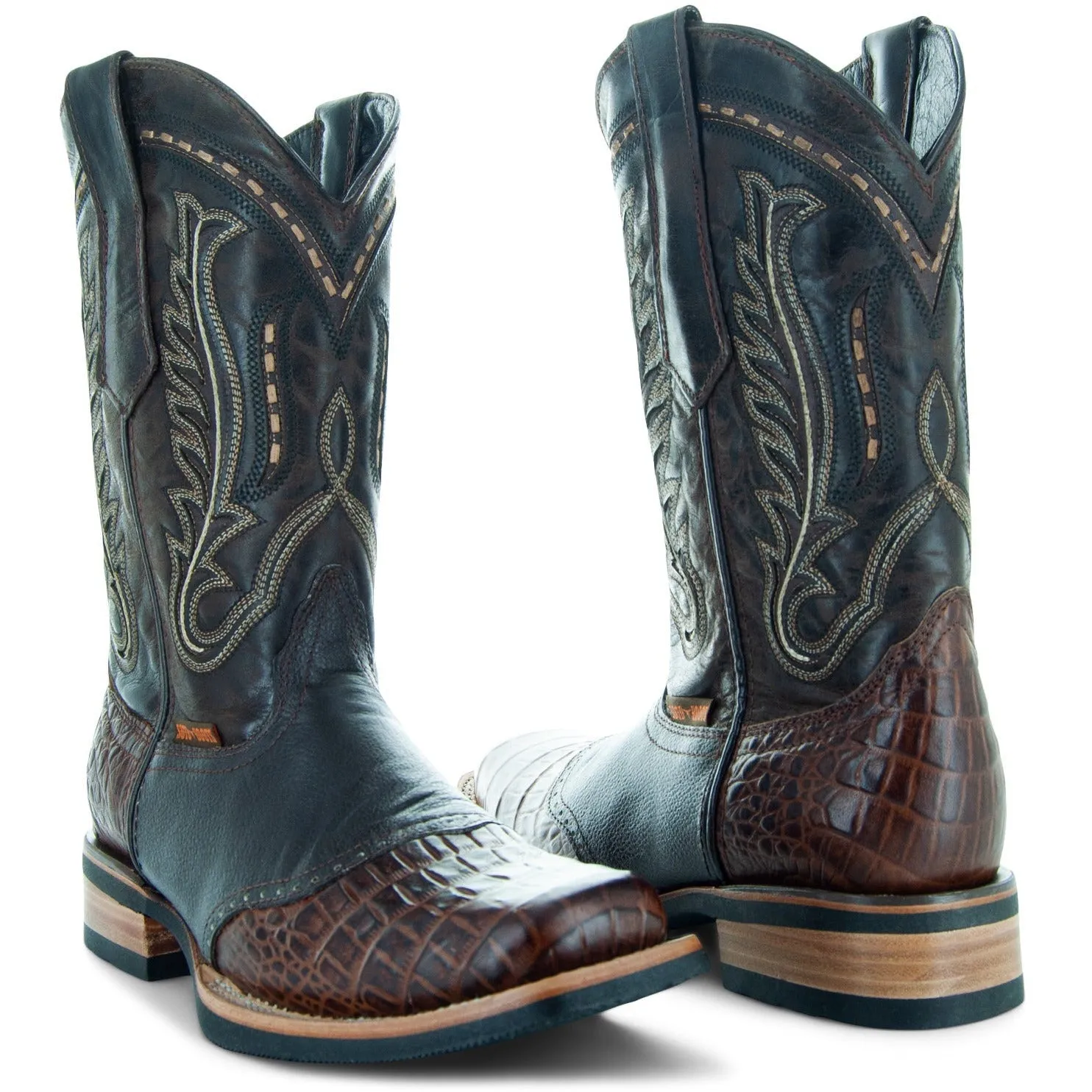 Soto Boots Men's Saddle Vamp Gator Belly Print Brown Cowboy Boots H50039