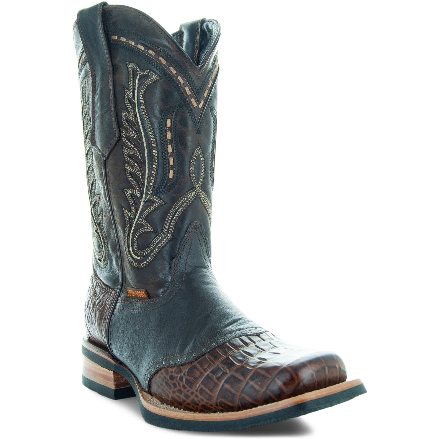 Soto Boots Men's Saddle Vamp Gator Belly Print Brown Cowboy Boots H50039