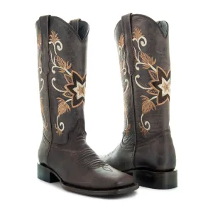 Soto Boots Womens Flower Embroidery Square Toe Boots M50062