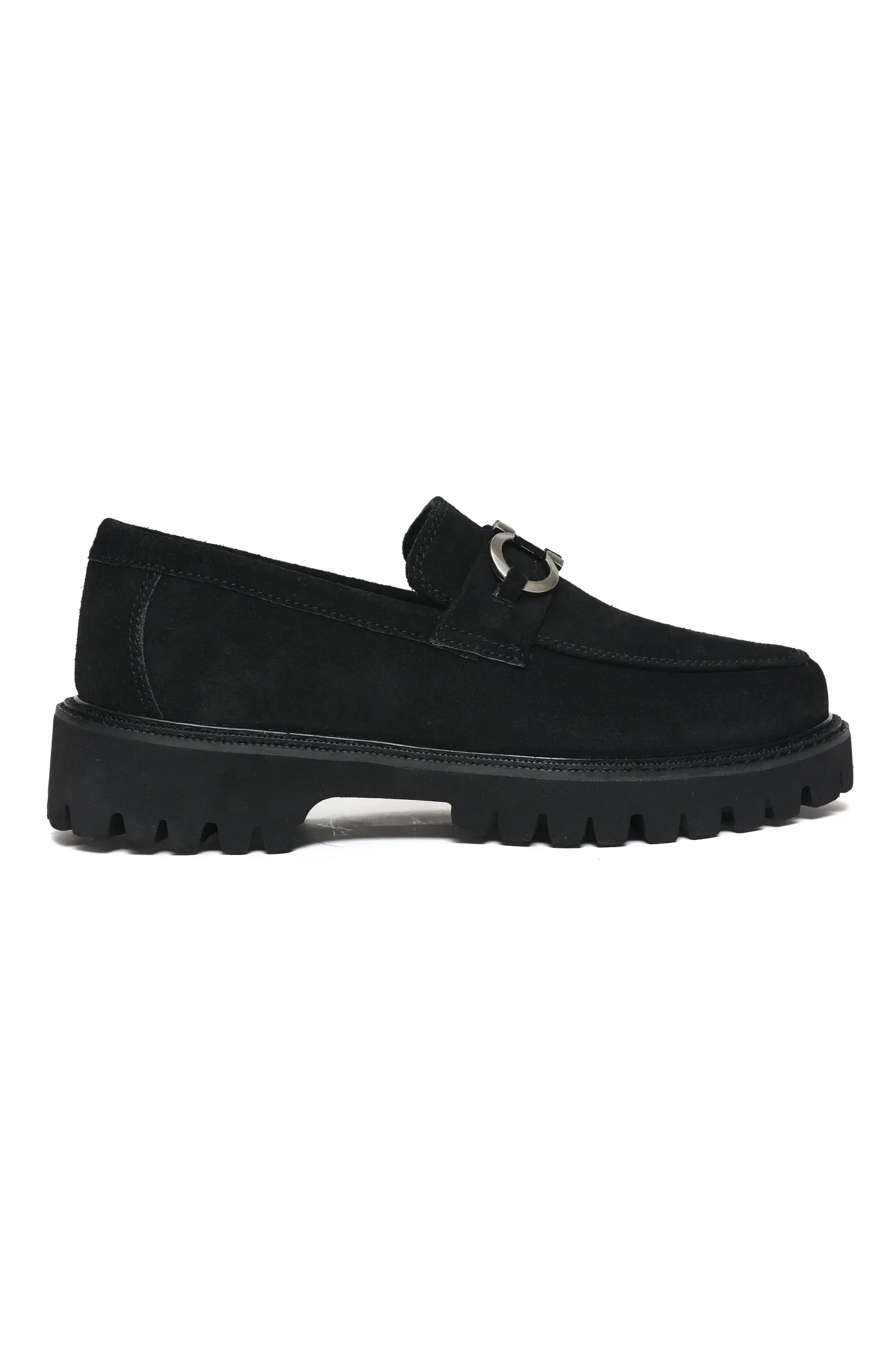 SUEDE TEXTURED CLASSIC BIT LOAFERS-BLACK