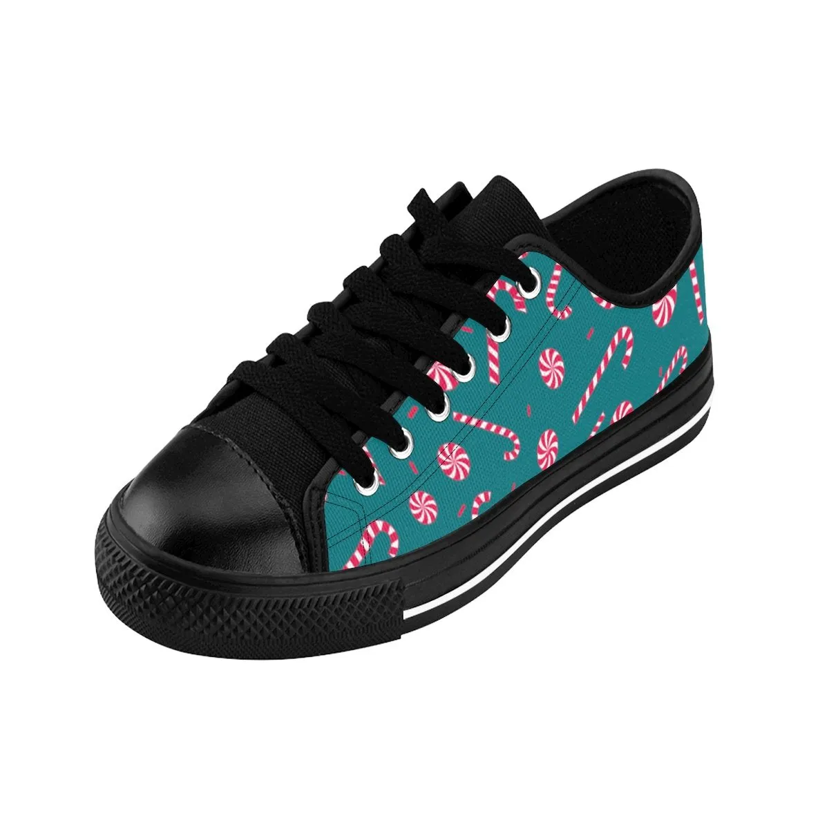 Teal Blue Xmas Men's Low Tops, Red White Candy Cane Christmas Print Men's Low Top Sneakers (US Size: 6-14)