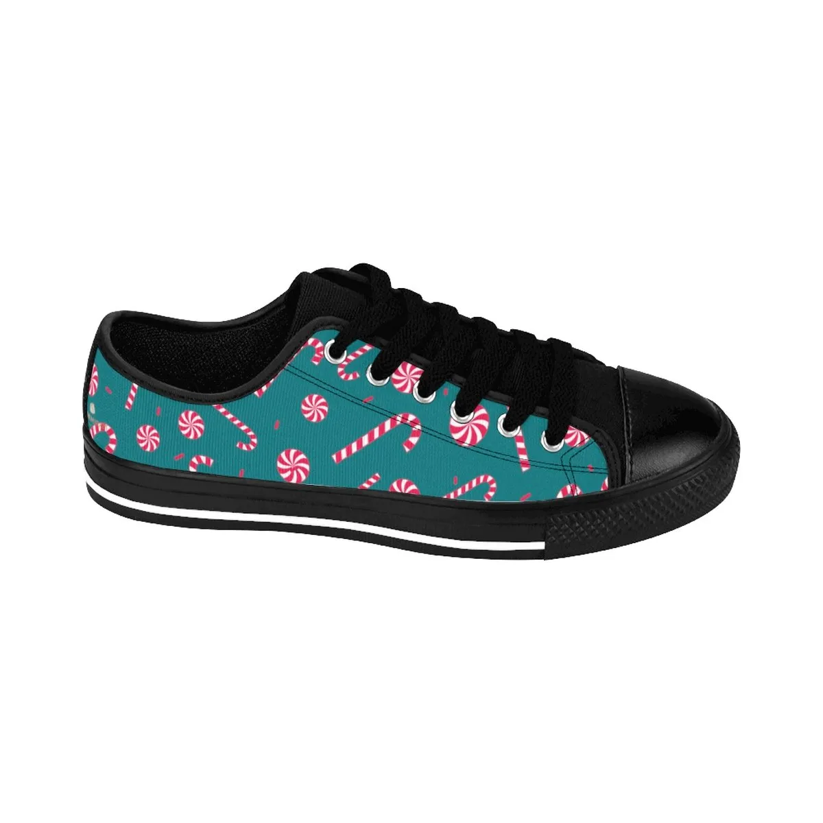 Teal Blue Xmas Men's Low Tops, Red White Candy Cane Christmas Print Men's Low Top Sneakers (US Size: 6-14)