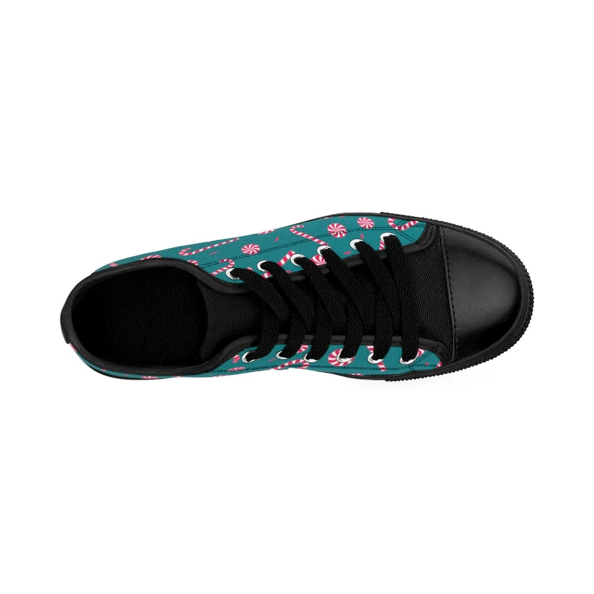 Teal Blue Xmas Men's Low Tops, Red White Candy Cane Christmas Print Men's Low Top Sneakers (US Size: 6-14)