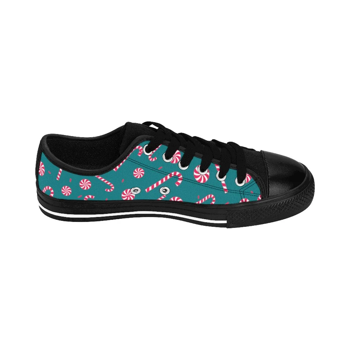 Teal Blue Xmas Men's Low Tops, Red White Candy Cane Christmas Print Men's Low Top Sneakers (US Size: 6-14)