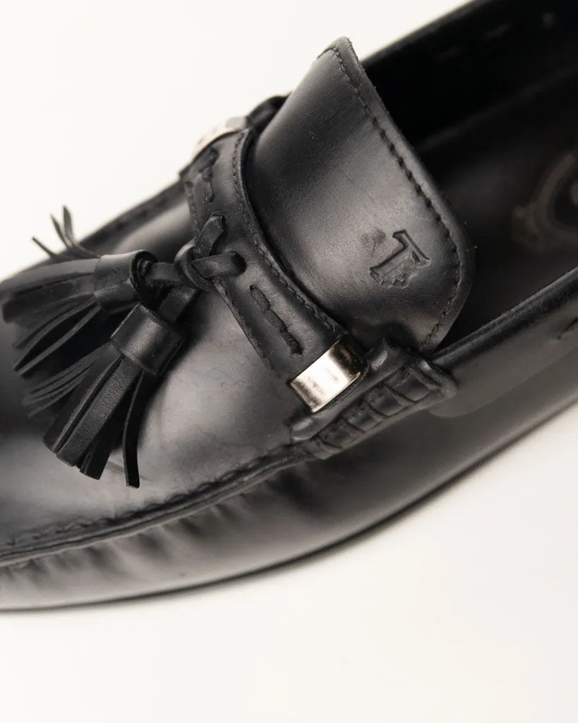 Tod's Black Leather Tassel Loafers