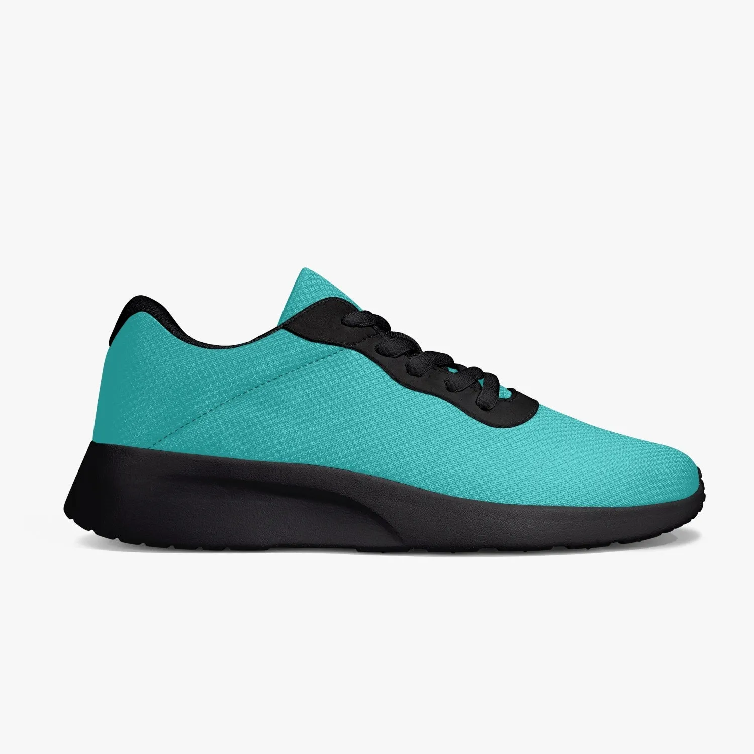 Turquoise Blue Color Unisex Sneakers, Soft Blue Solid Color Best Lifestyle Unisex Casual Designer Mesh Running Shoes With Black Soles