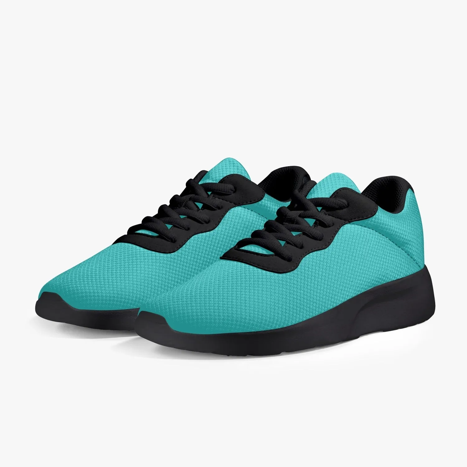 Turquoise Blue Color Unisex Sneakers, Soft Blue Solid Color Best Lifestyle Unisex Casual Designer Mesh Running Shoes With Black Soles