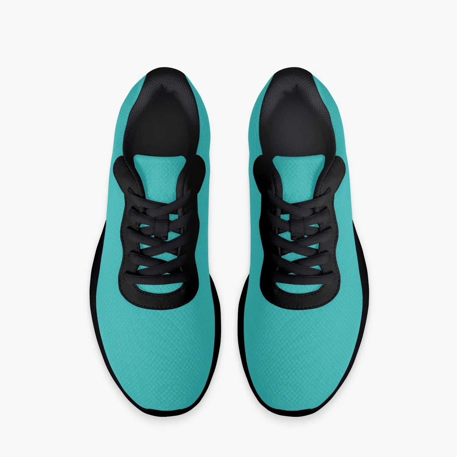 Turquoise Blue Color Unisex Sneakers, Soft Blue Solid Color Best Lifestyle Unisex Casual Designer Mesh Running Shoes With Black Soles