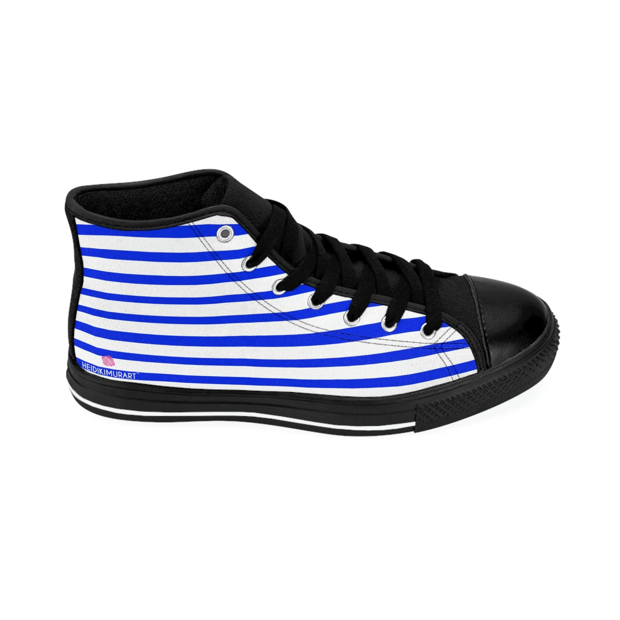 White Blue Striped Men's Sneakers, Modern Stripes Men's Designer Tennis Running Shoes (US Size: 6-14)