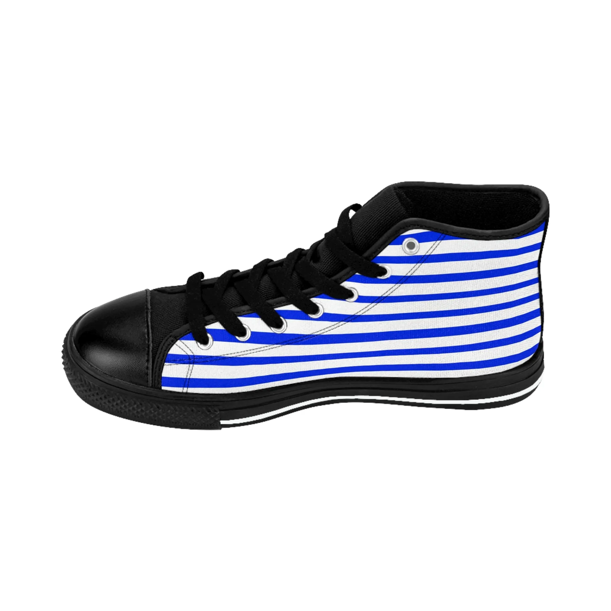 White Blue Striped Men's Sneakers, Modern Stripes Men's Designer Tennis Running Shoes (US Size: 6-14)