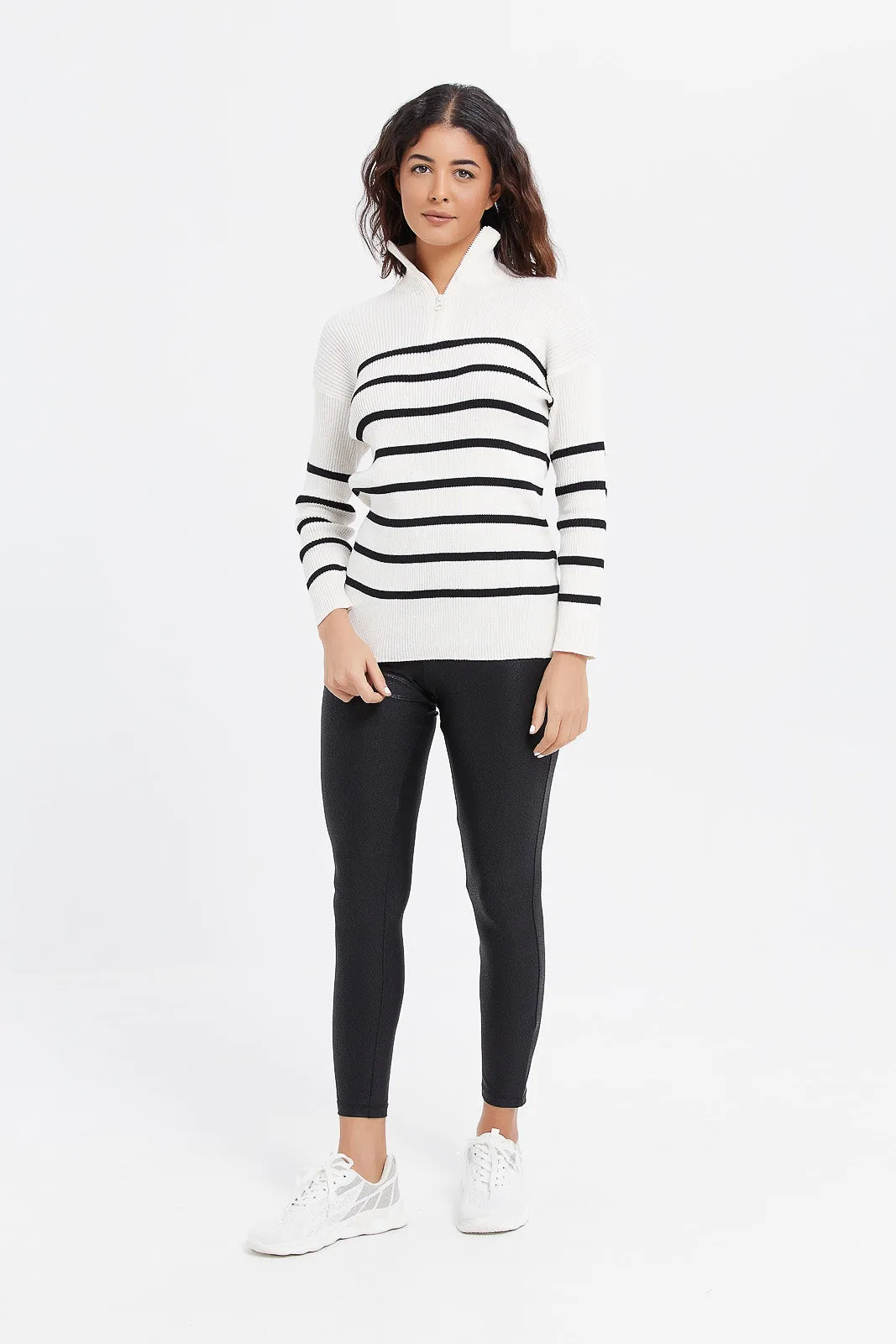 Women Black And White Striped Sweater