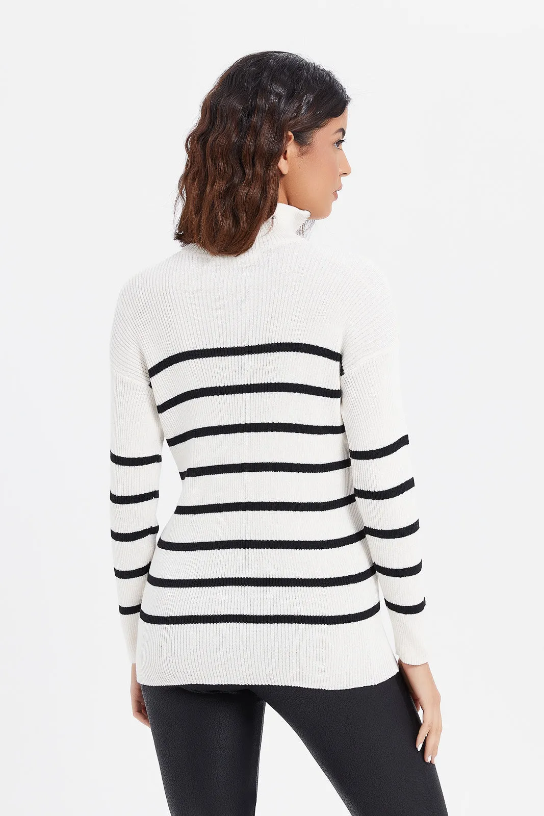 Women Black And White Striped Sweater