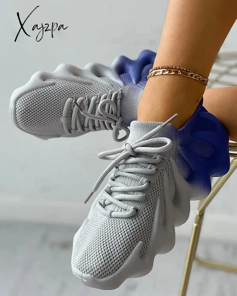 Xajzpa - Colorblock Lace up Front Knit Sneaker