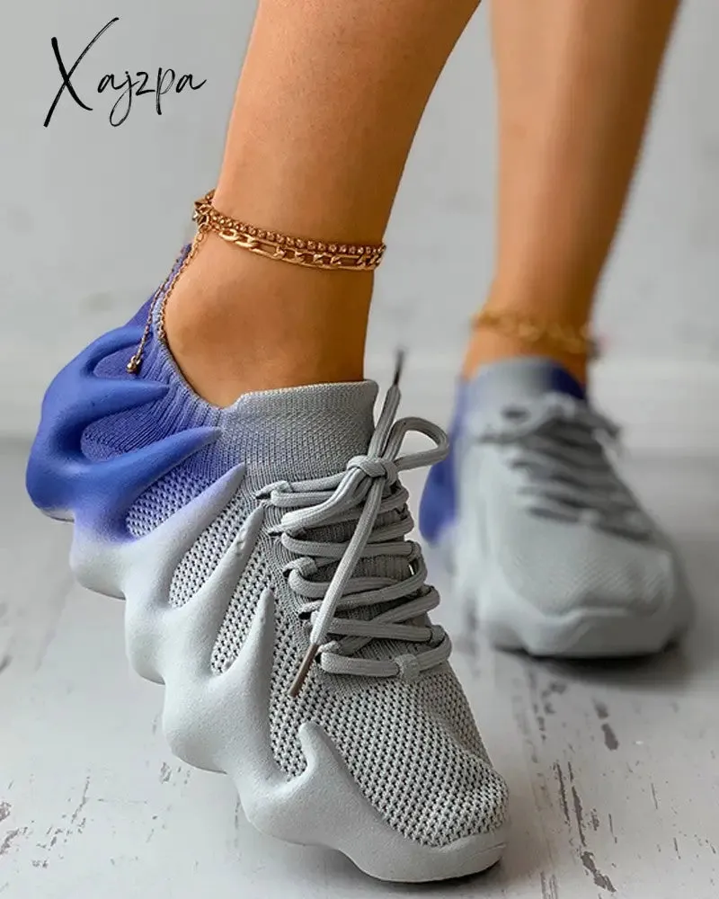 Xajzpa - Colorblock Lace up Front Knit Sneaker